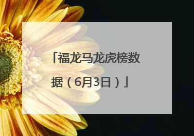 福龙马龙虎榜数据（6月3日）