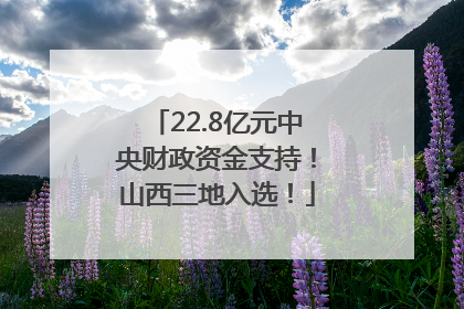 22.8亿元中央财政资金支持！山西三地入选！